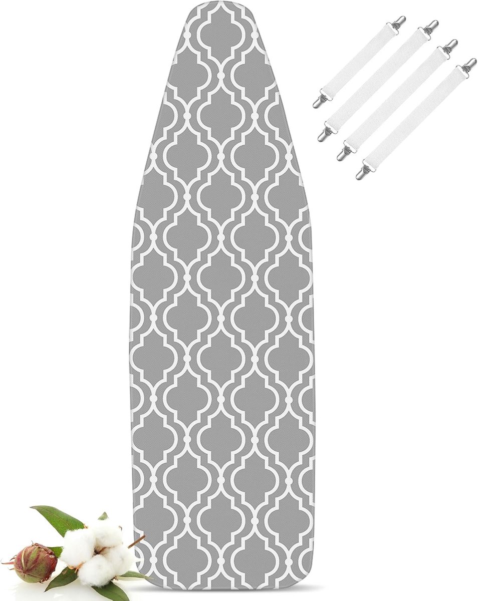 Strijkplankovertrek 140x45 (maat XL) – katoen met comfortabele bekleding – met spanner voor een stevige grip – voor stoomstrijkijzer en snel strijken – geschikt voor strijkplank van 130 – 140