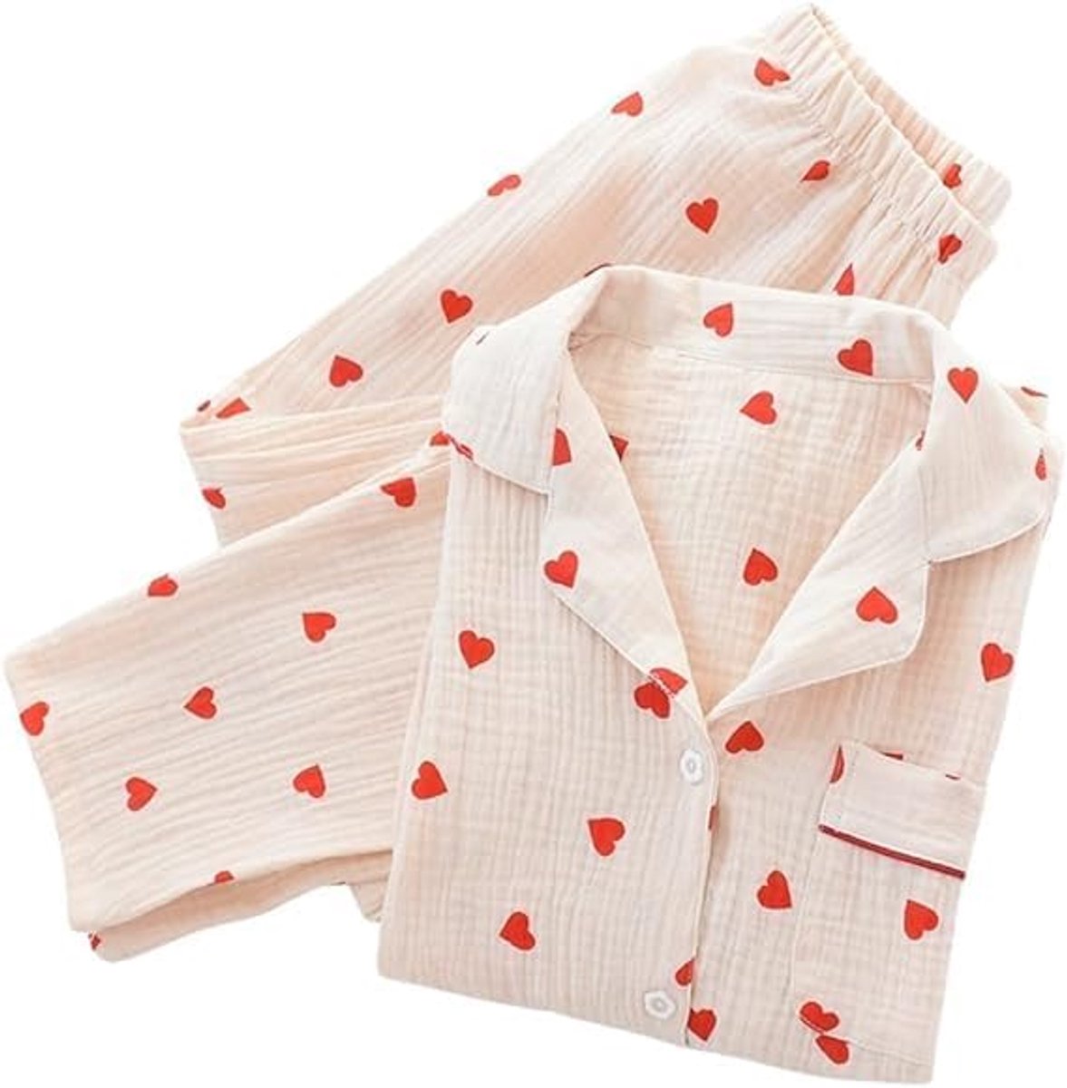 Pyjama Set Voor Dames, Perzik Hart Patroon Twosie Pyjama Set Casual Katoen Lange Mouwen Tops Broek Zacht Nachtkleding Loungewear Lente Herfst Winter