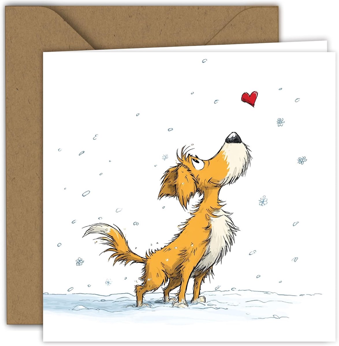 - illustratie hond met hart | vouwkaart (15 x 15 cm) - met kracht envelop - binnenkant blanco