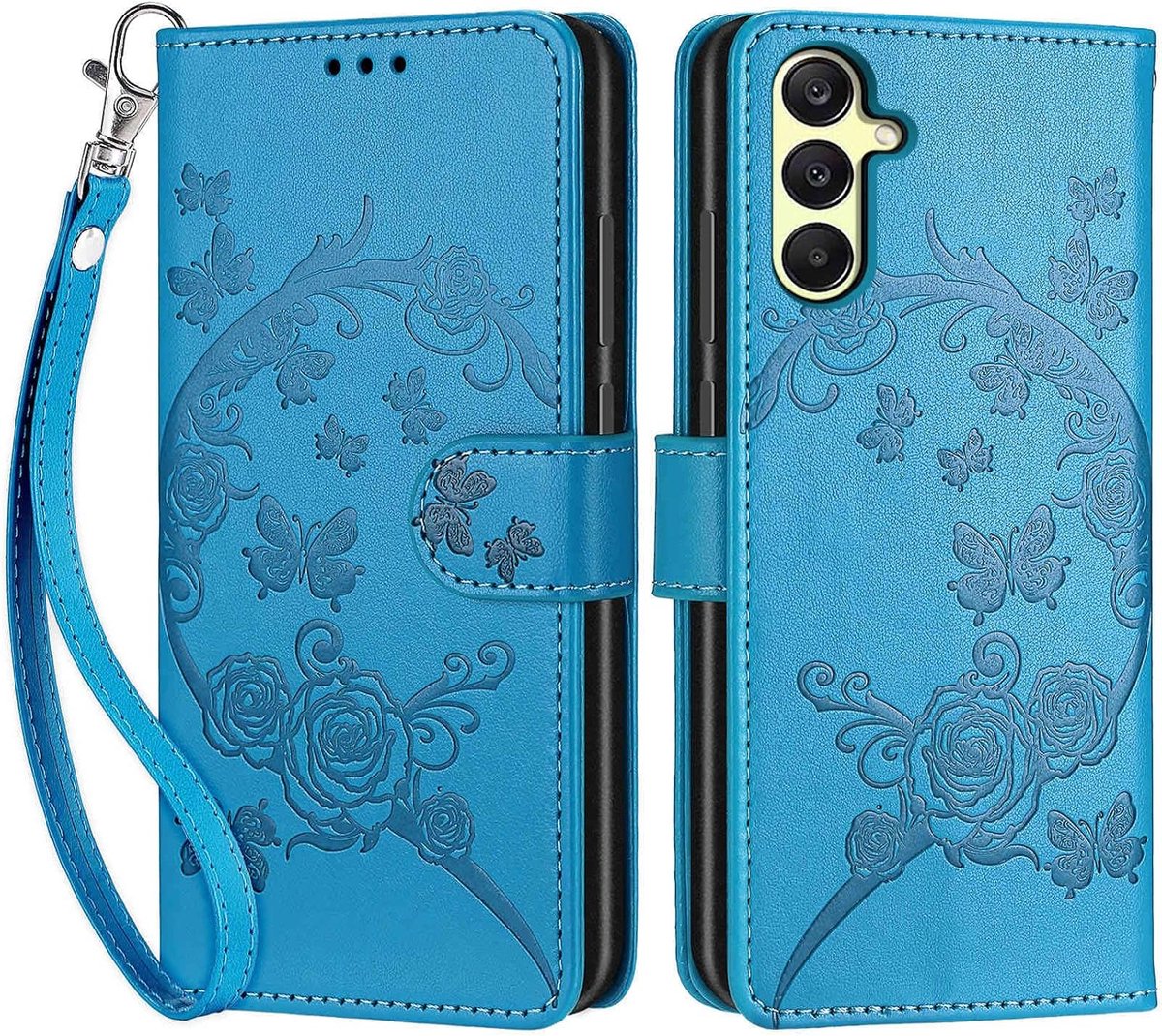 Portemonnee Telefoonhoes voor Samsung Galaxy A25 5G Bloemen-blauw
