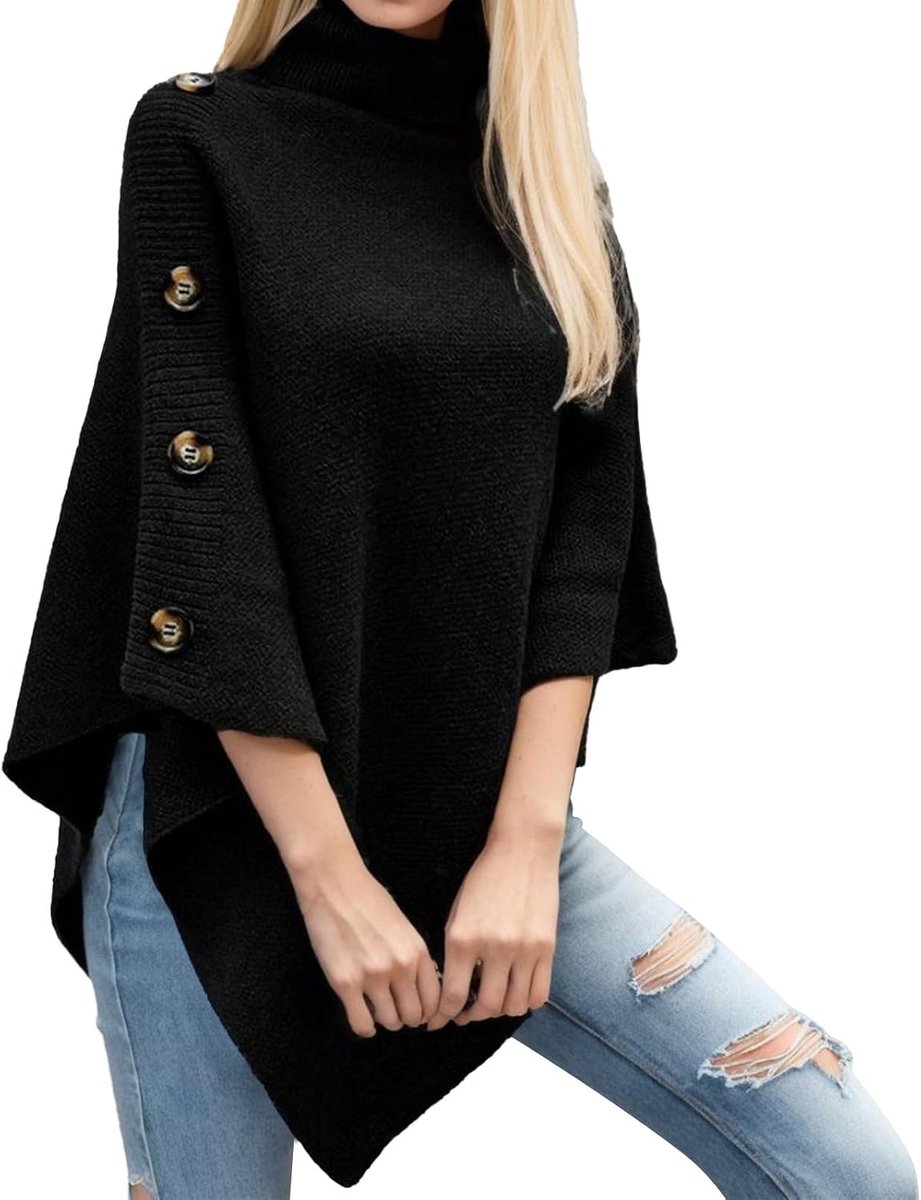 Effen gebreide coltrui voor dames, poncho, cardigan, mantel