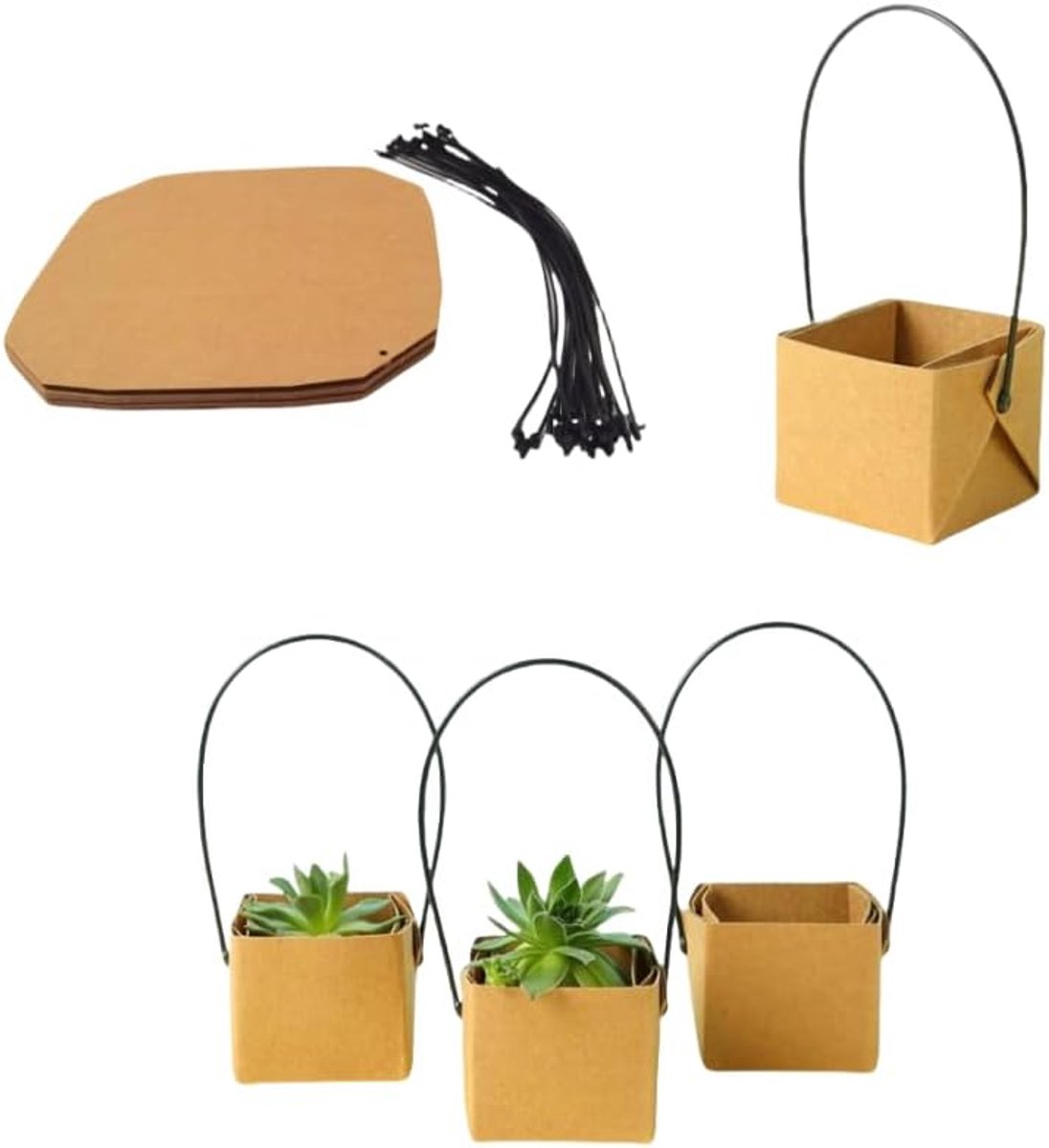 40 stuks succulente pot succulente wraps, 2 x 2 succulente geschenkdoos, succulente doos, sappige feestartikelen, geschenkzakken met handgrepen, gebruikt voor geschenkzakken, kraftpapieren zak
