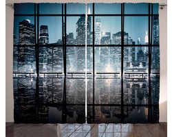 ABAKUHAUS Modern Gordijnen, Modern Nieuw York Stad Landschap bij Nacht met Skyscrapers Buildings Print, 2-delige gordijnset voor woonkamer e