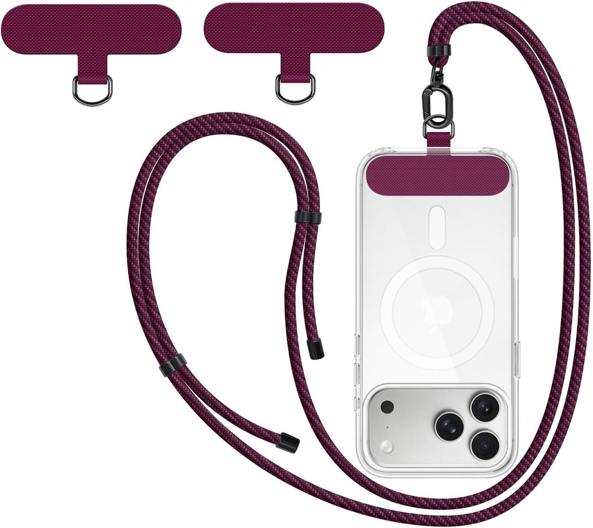 Mobiele telefoonkoord met 2 patches, telefoonkoord 1,60 m, duurzaam, verstelbaar, elegant, compatibel met alle smartphones