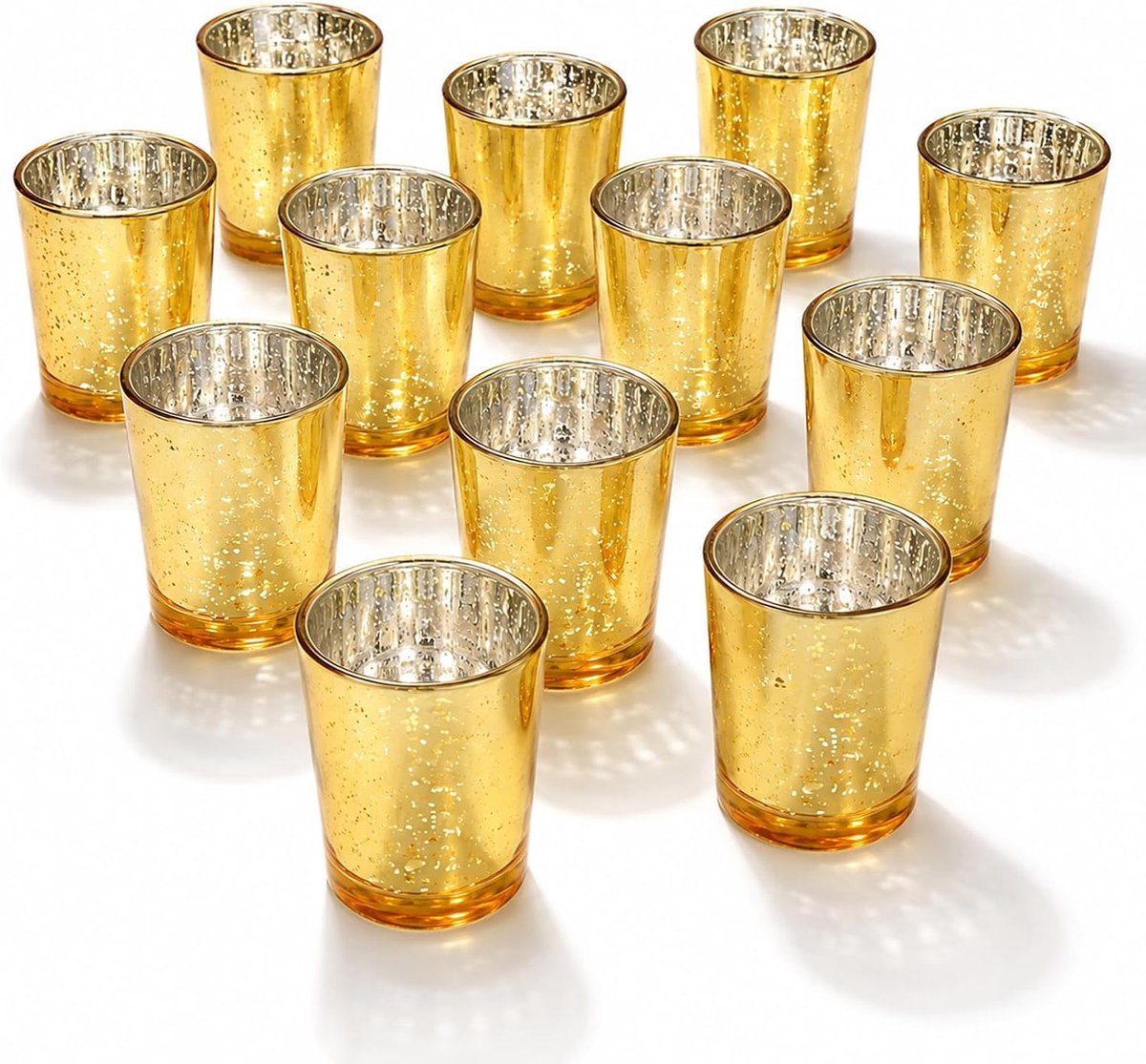 Set van 12 gouden theelichtglazen, gevlekte theelichthouders, glas