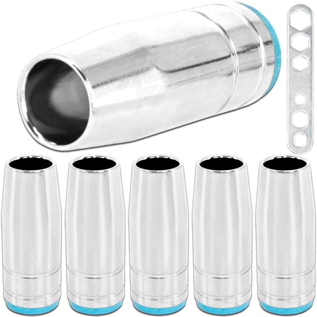 Welding Conical Nozzle Consumables Shroud Gas Nozzle Protective Cup Tip Chrome Plated Brass Cover Cap for MAG MIG 25AK MB25 Welder Torch Accessories, with Wrench (6 Pcs)