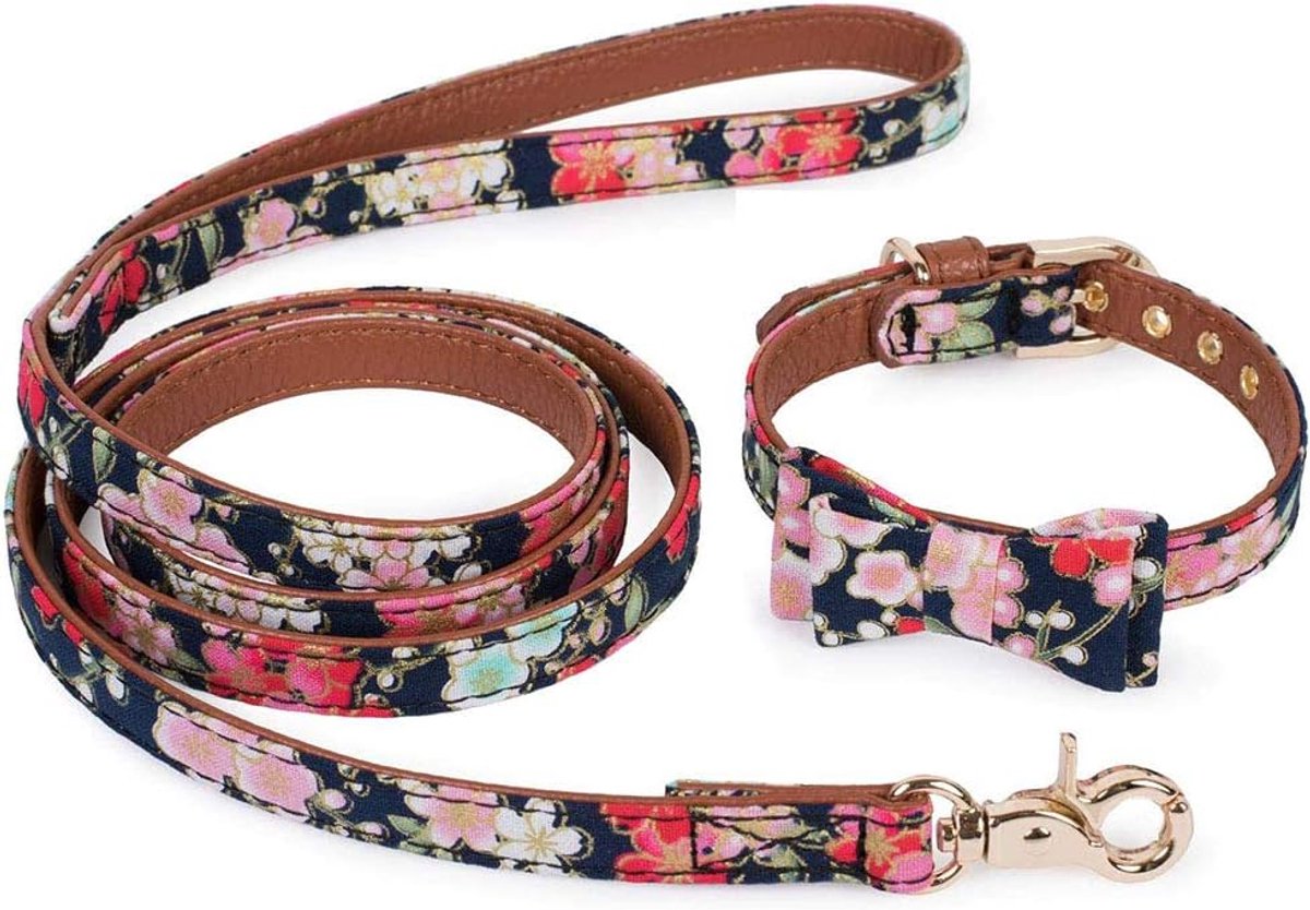 gepersonaliseerd bloemenpatroon, hondenhalsband Kerstmis, vlinderstropdas, set, instelbaar, blauw, 1,5 x 47 cm