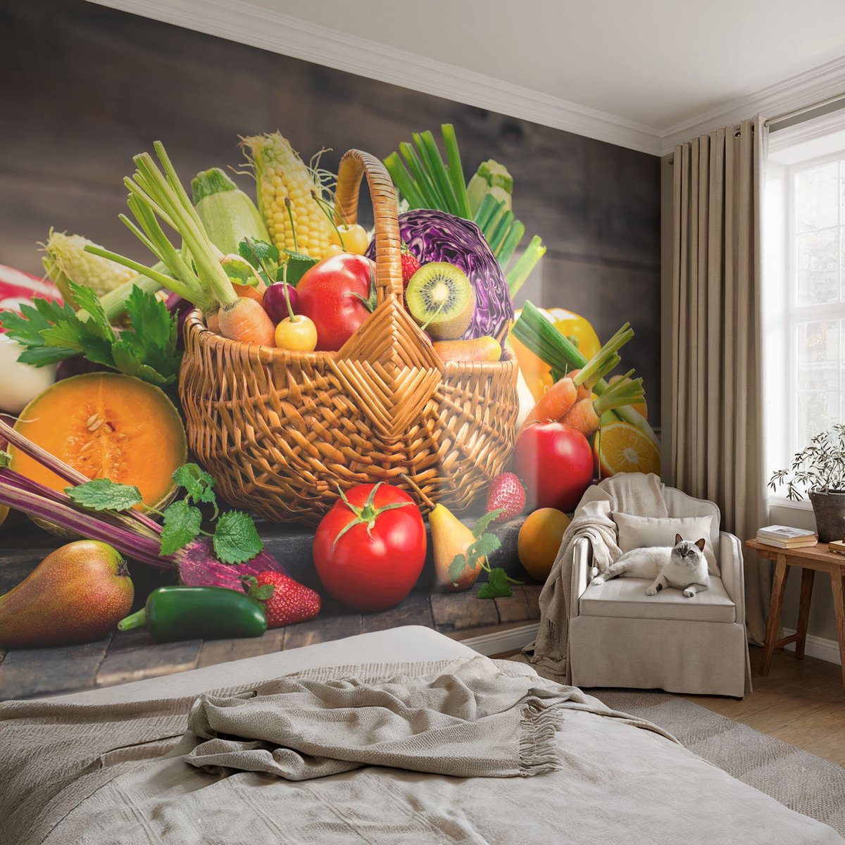 Coloray Vliesbehang - Groente Snellijm Behang - 152x104 cm - Fruitige Rijkdom Muurschildering - Slaapkamer behang Voedsel - Fotobehang Vlies - Slaapkamer behang