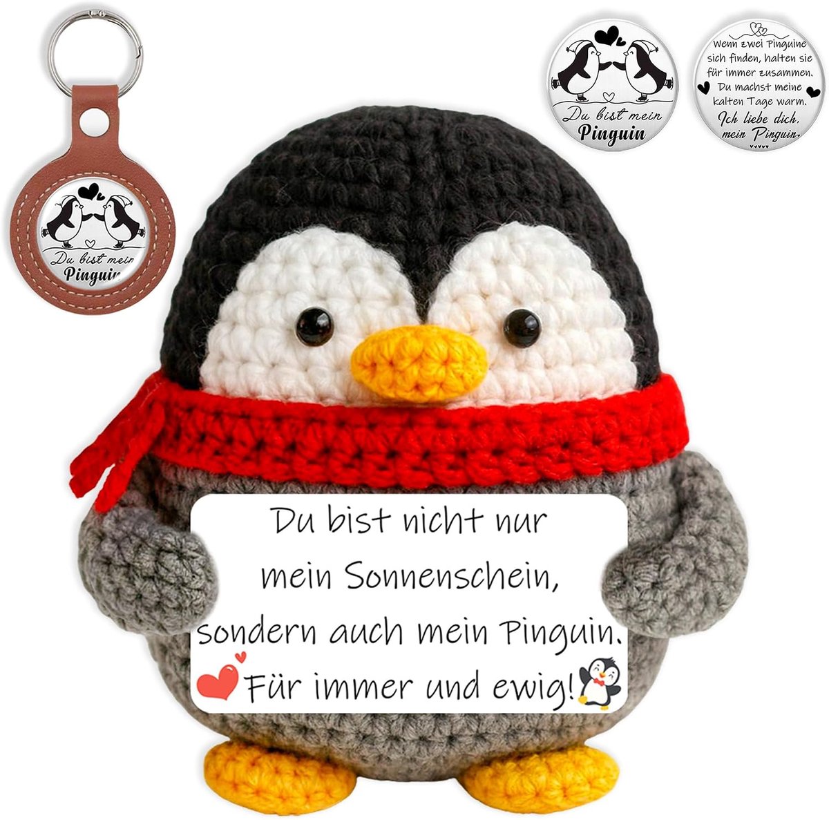 'Ich liebe Dich', romantische partnercadeaus voor vrouwen, pocket hug pinguïn met liefdesmunten, liefdescadeau voor verjaardag, bruiloft, jubileum, Valentijnsdag (zwart)