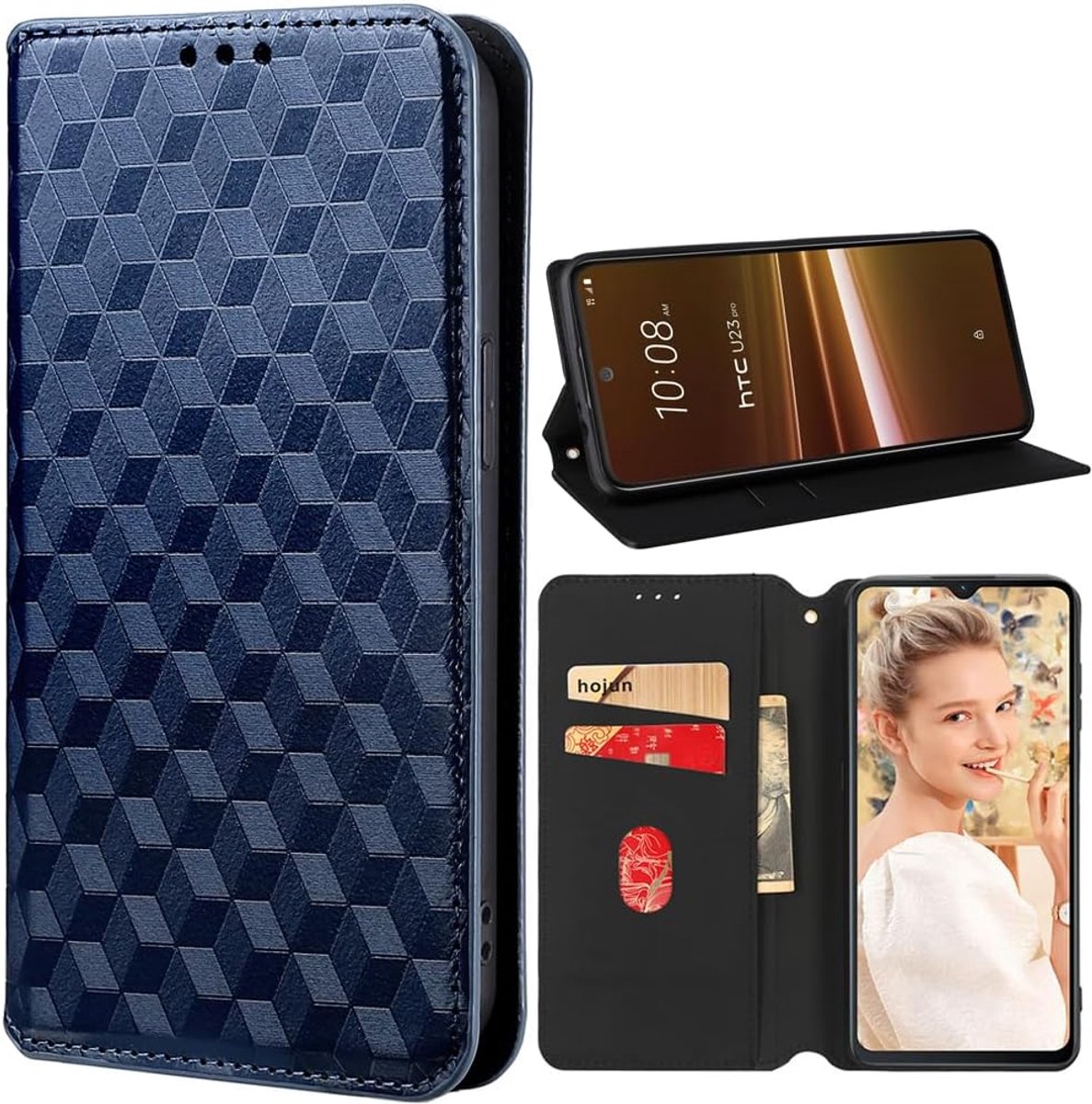 Hoesje voor Motorola Signature portemonneehoesje, PU-lederen magnetische sluiting, fliphoesje, telefoonhoesje, compatibel met Motorola Signature, Square4