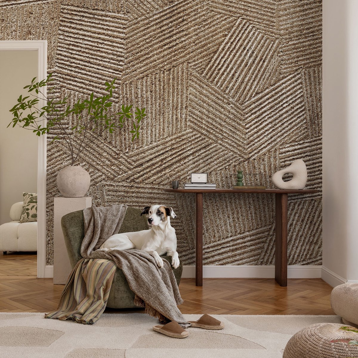 Coloray Vliesbehang - Bruin Snellijm Behang - 104x70 cm - Structurele Lijnen Muurschildering - Gang behang Achtergronden En Patronen - Fotobehang Vlies - Gang behang