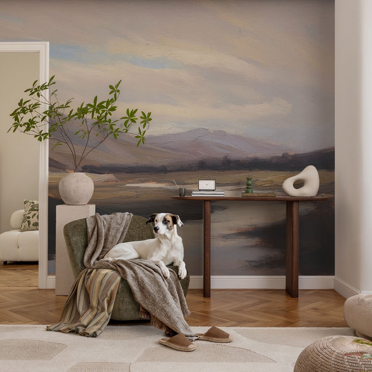 Coloray Vliesbehang - Bruin Snellijm Behang - 104x70 cm - Natuurlijke Rust Muurschildering - Slaapkamer behang Landschappen - Fotobehang Vlies - Slaapkamer behang