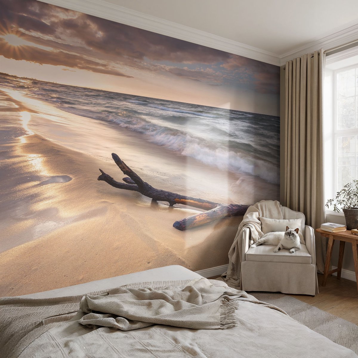 Coloray Vliesbehang - Blauw Snellijm Behang - 104x70 cm - Weststrand Muurschildering - Slaapkamer behang Landschappen - Fotobehang Vlies - Gang behang