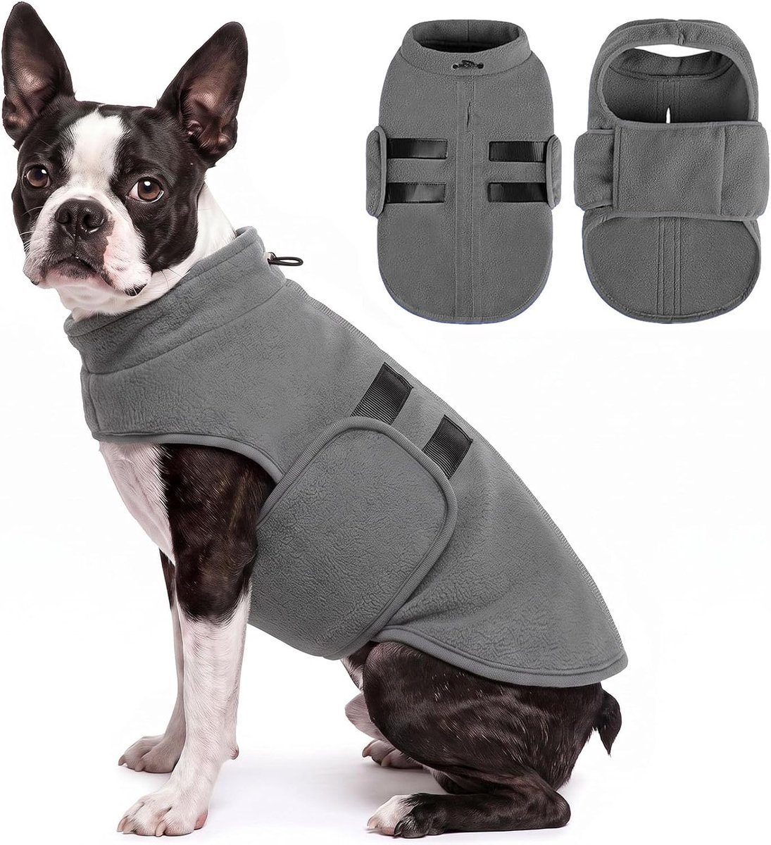 hondentrui van fleece, warm & zacht, winterjas voor hond, hondenweste voor teckel, buldog, greyhound, grijs, L