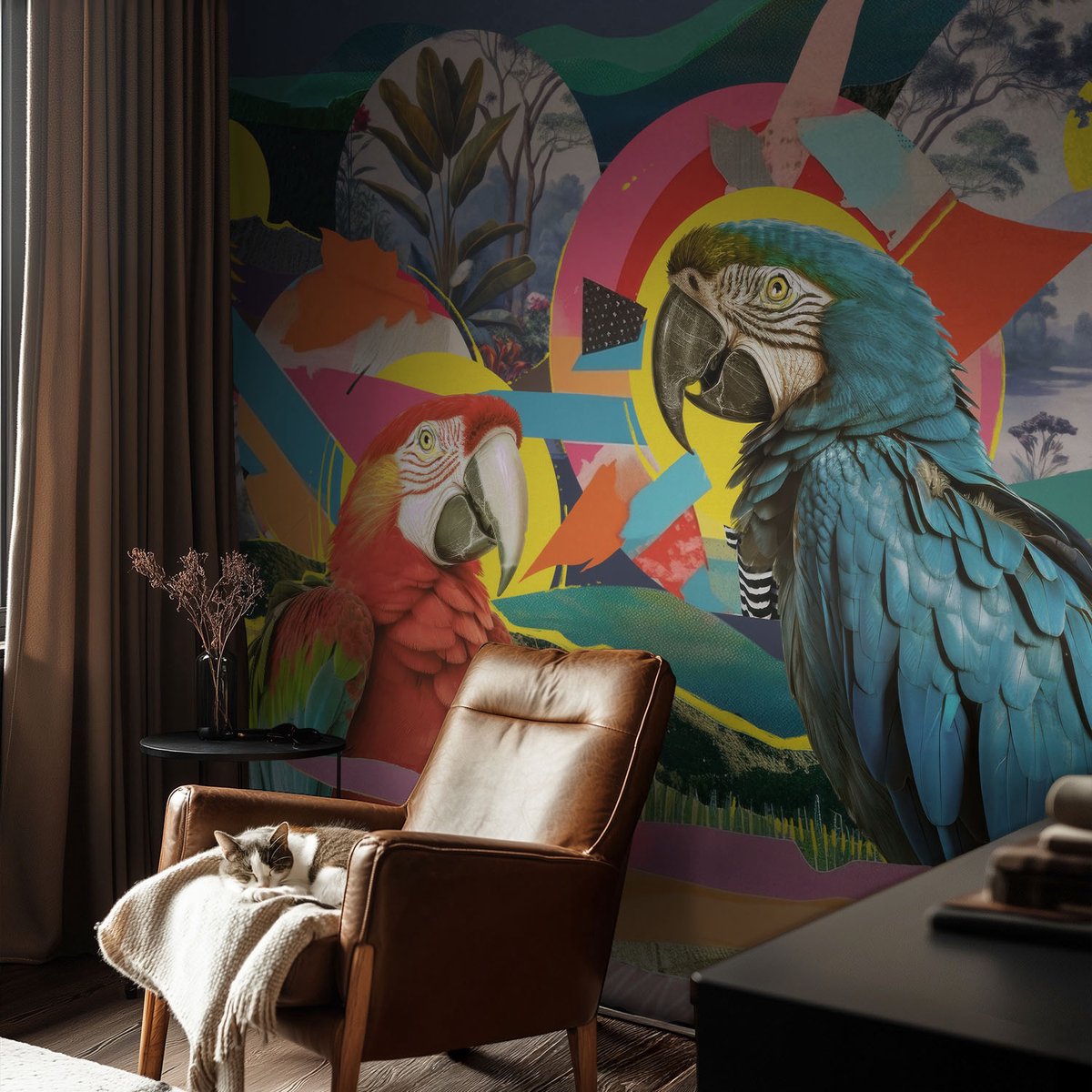 Coloray Vliesbehang - Blauw Snellijm Behang - 104x70 cm - Exotische Vogels Muurschildering - Slaapkamer behang Dieren - Fotobehang Vlies - Gang behang