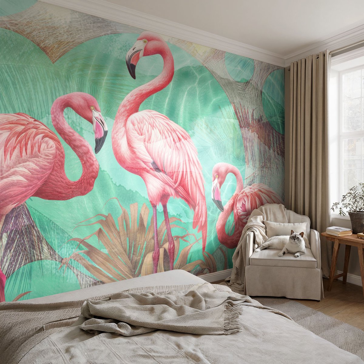 Coloray Vliesbehang - Roze Snellijm Behang - 104x70 cm - Exotische Vogels Fotobehang Vlies - Hal behang Dieren - Muurschildering - Woonkamer behang