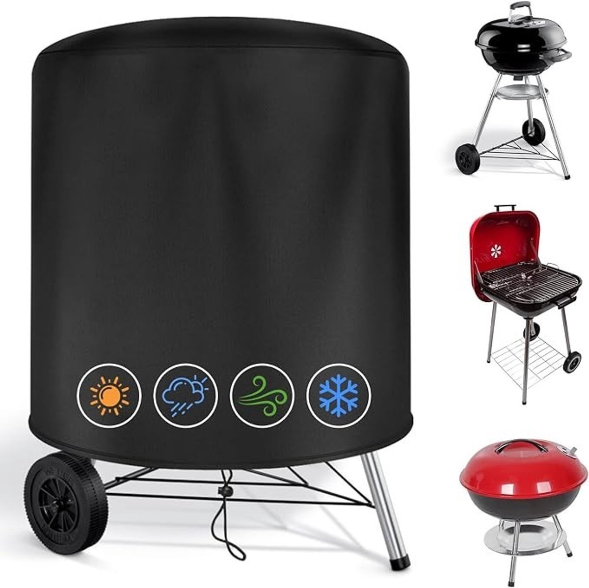 Livatto BBQ Hoes voor Weber 57 cm/22 inch Houtskoolgrills – Waterdichte Ronde Barbecuehoes van 210D Oxford-Stof, Winddicht, Scheurvast en UV-Bestendig, Ø 71 x 65 cm – Zwart