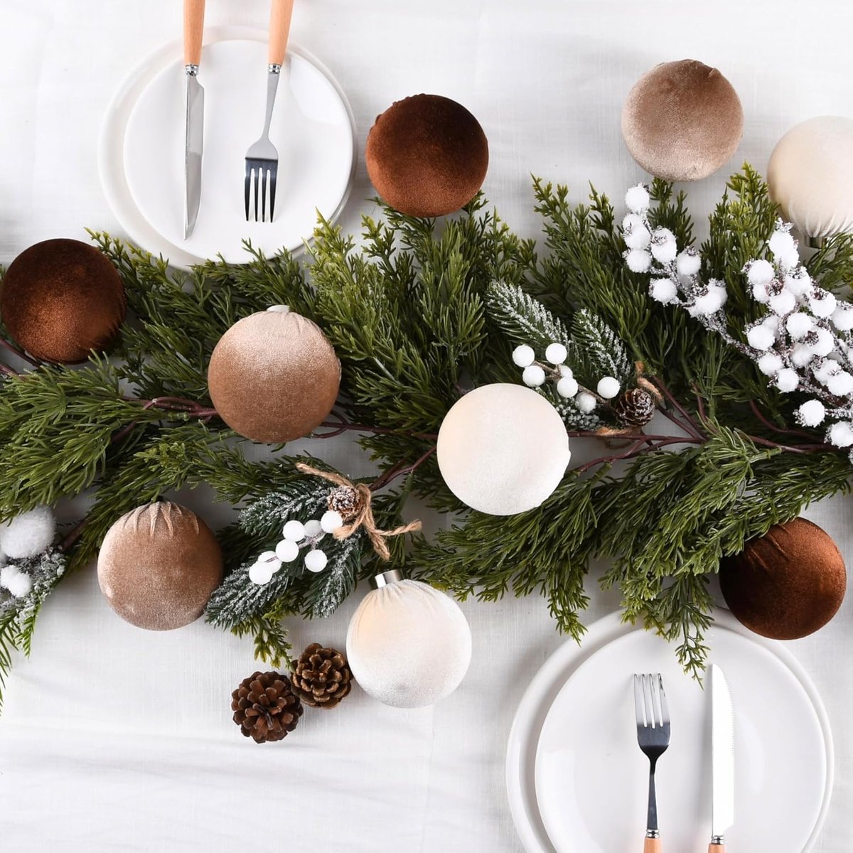 Bruine fluwelen kerstboomornamenten – 15-delige set onbreekbare ornamenten – Verschillende tinten bruin, neutraal en beige – 80 mm (3,15 inch) – foto 6