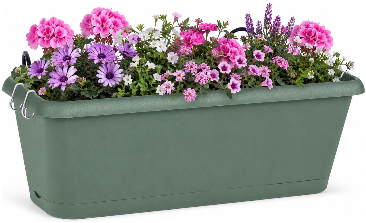 EDA Chorus balkon bloempot / plantenbak - kunststof - groen - 30 x 12 x 11 cm - met ophangbeugels
