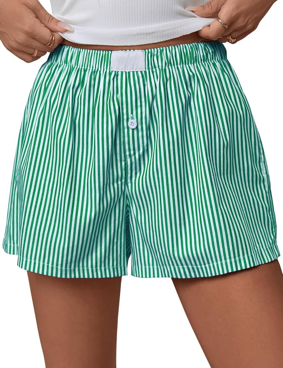 Boxer Shorts Vrouwen Gestreept Katoen Casual Slaap Lounge Korte Voor Zomer 2026 Plaid Elastische Taille Pyjama Bottoms