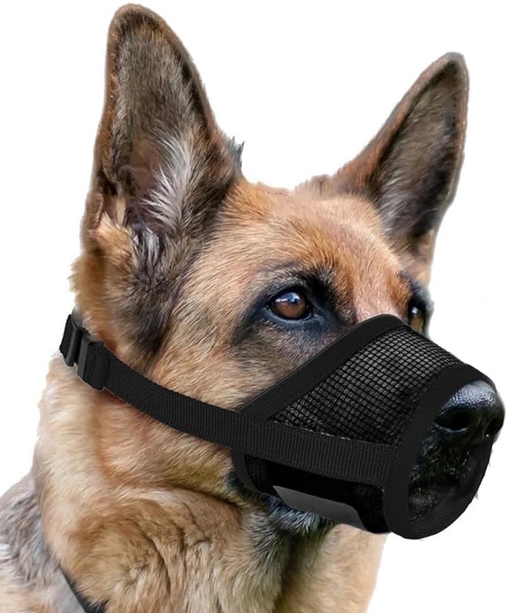Muilkorf voor honden, zacht net, tegen bijten, voorkomt beten, met verstelbare ring, voor kleine en middelgrote honden, muilkorf voor honden (XL)