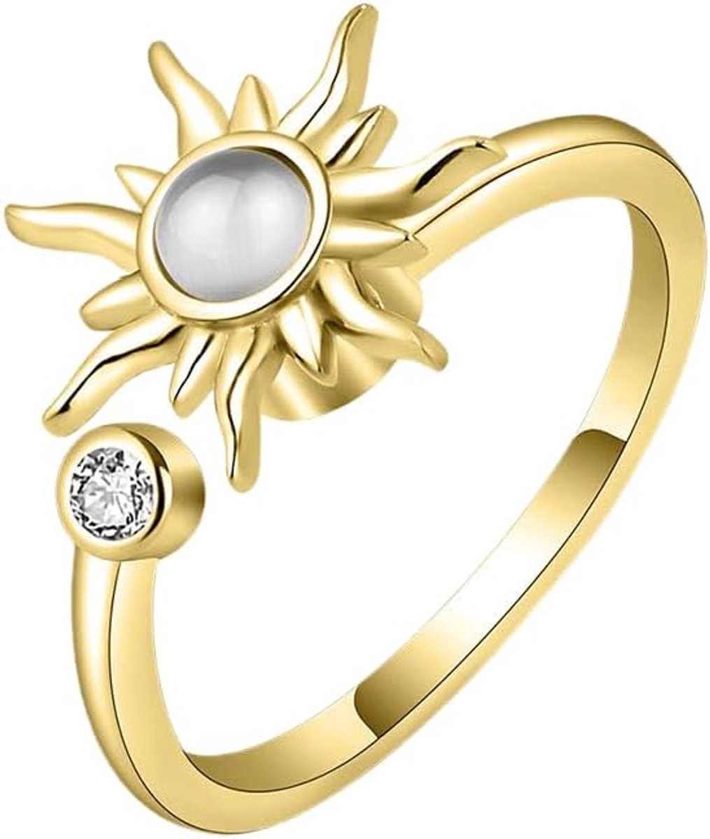 Ringen met zonnebloemmotief, draaibaar, anti-stress-ring, verstelbare pasvorm, kristallen ring, cadeau voor verjaardagen, bruiloften en diners