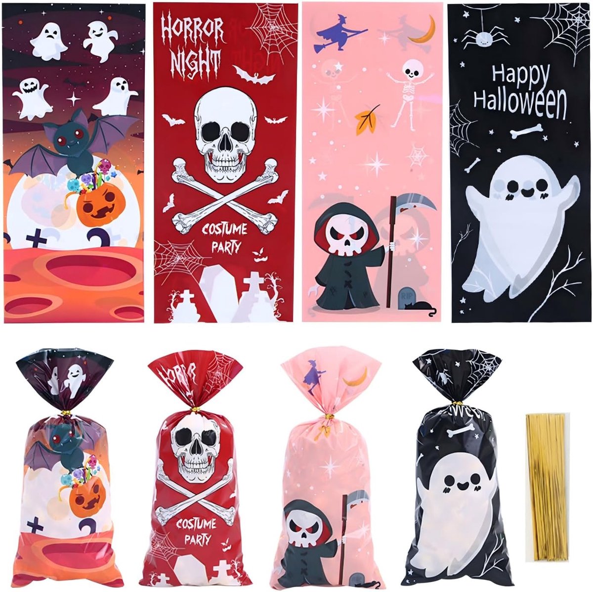 Pak van 50 Halloween traktatiezakjes, Halloween snoepzakjes