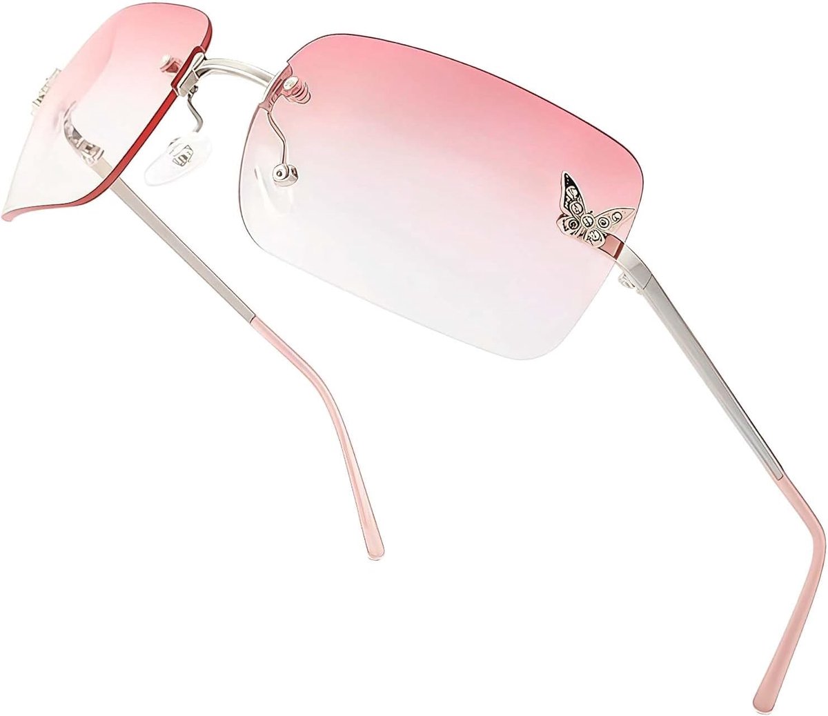 Zonnebril roze bril Y2K mode roze gradiënt Y2K accessoires perfect voor feestjes, straatfotografie en reizen, 1 stuk met zilveren montuur en roze glazen