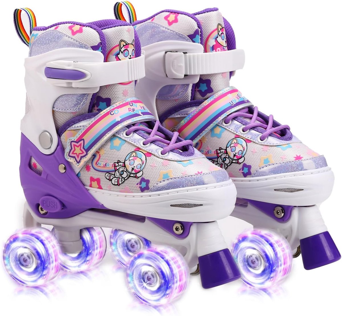 Rolschaatsen voor meisjes, verstelbaar, met 4 wielen en verlichte wielen, 4 maten verstelbaar, voor meisjes en jongens