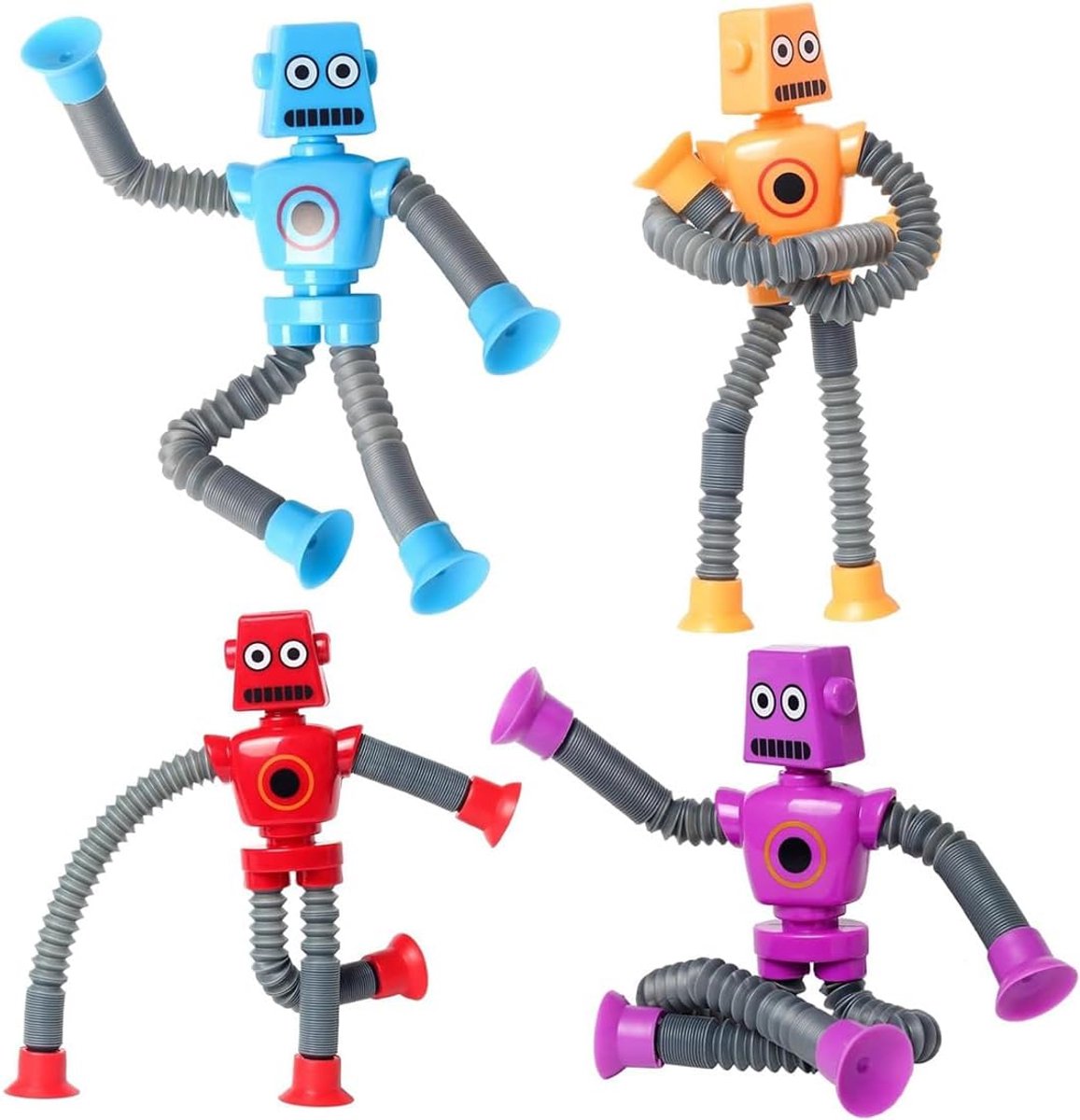4 stuks robotspeelgoed met telescopische zuignap, telescopisch anti-stress-speelgoed, educatief speelgoed tegen stress, geschikt voor kinderen en volwassenen met autisme om stress en angst te