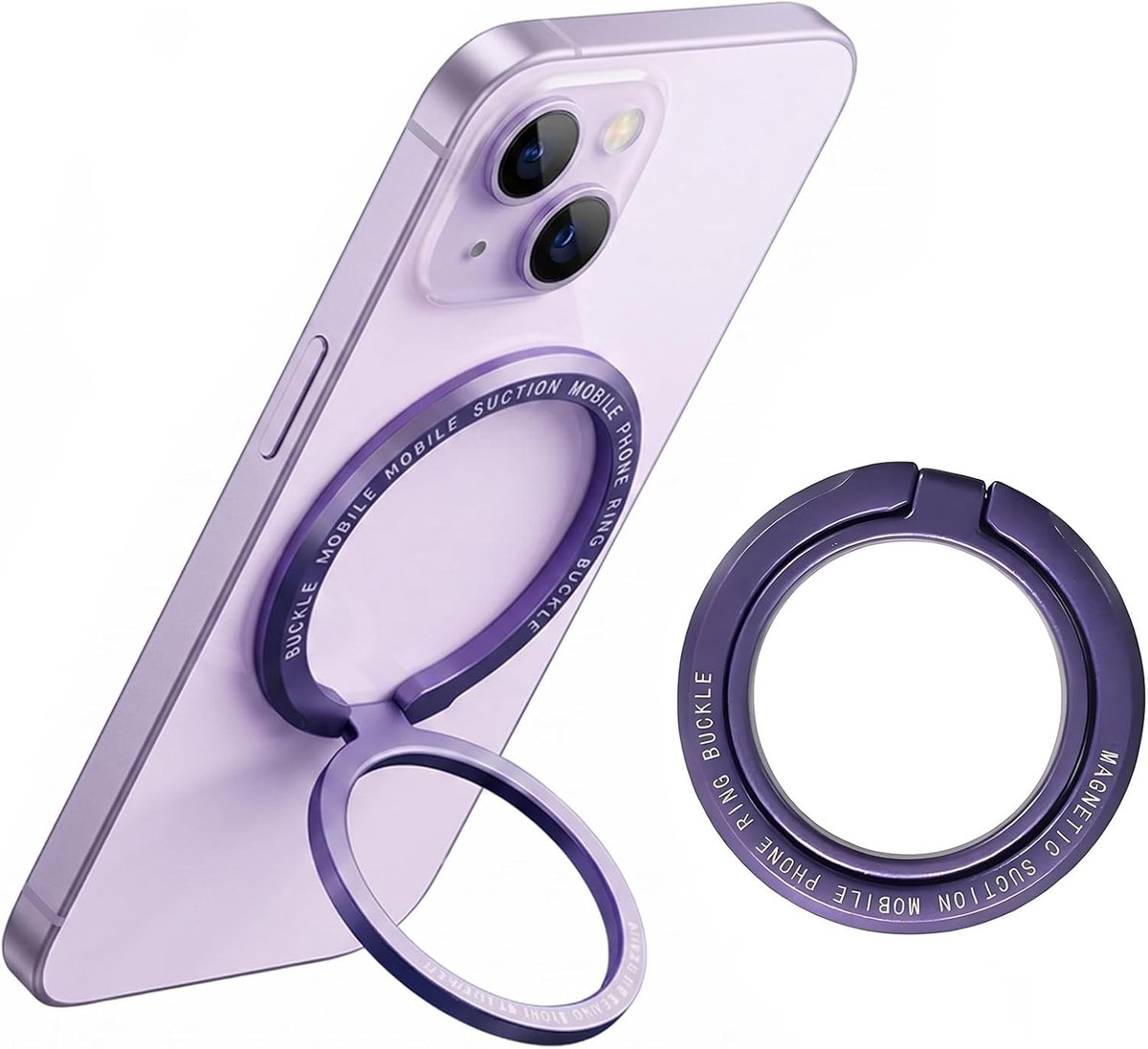 telefoonring van metaal, ringhouder met klittenbandsluiting, compatibel met iPhone 17, paars, standfunctie en handgreep