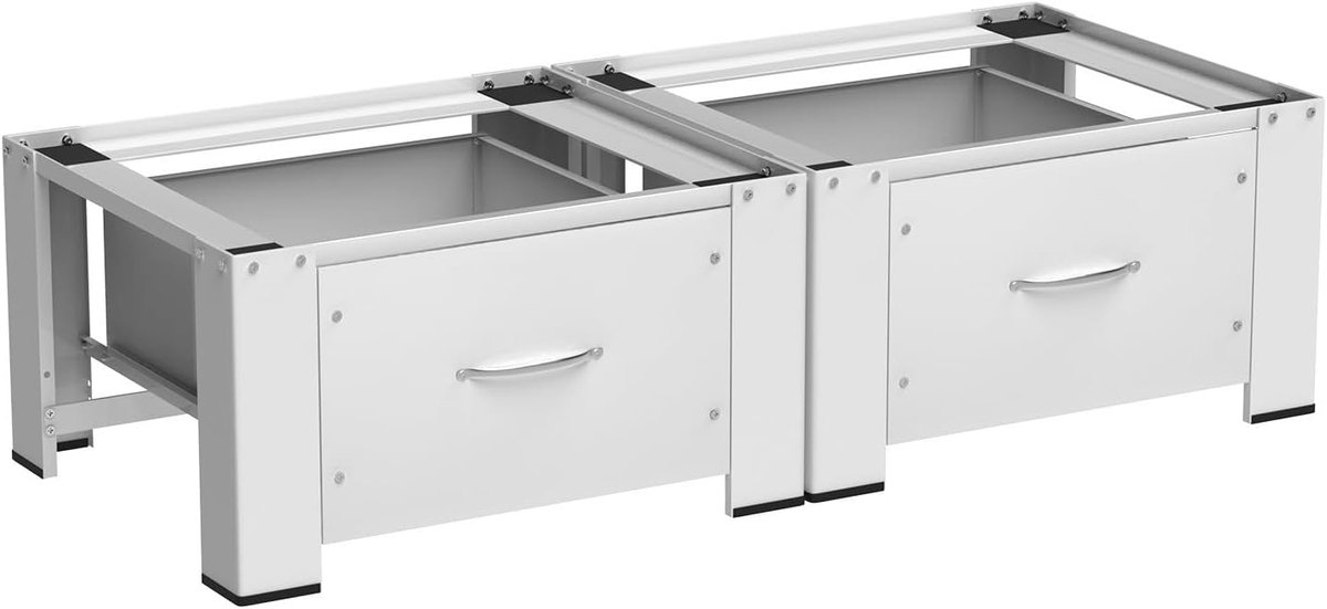 2-delige set wasmachine-onderstel, met lade, 63 x 54 x 32 cm, wit, versterkte stalen platforms elk 150 kg, grote opbergruimte 44 x 48 x 18 cm, universele onderbouw voor wasmachine/droger