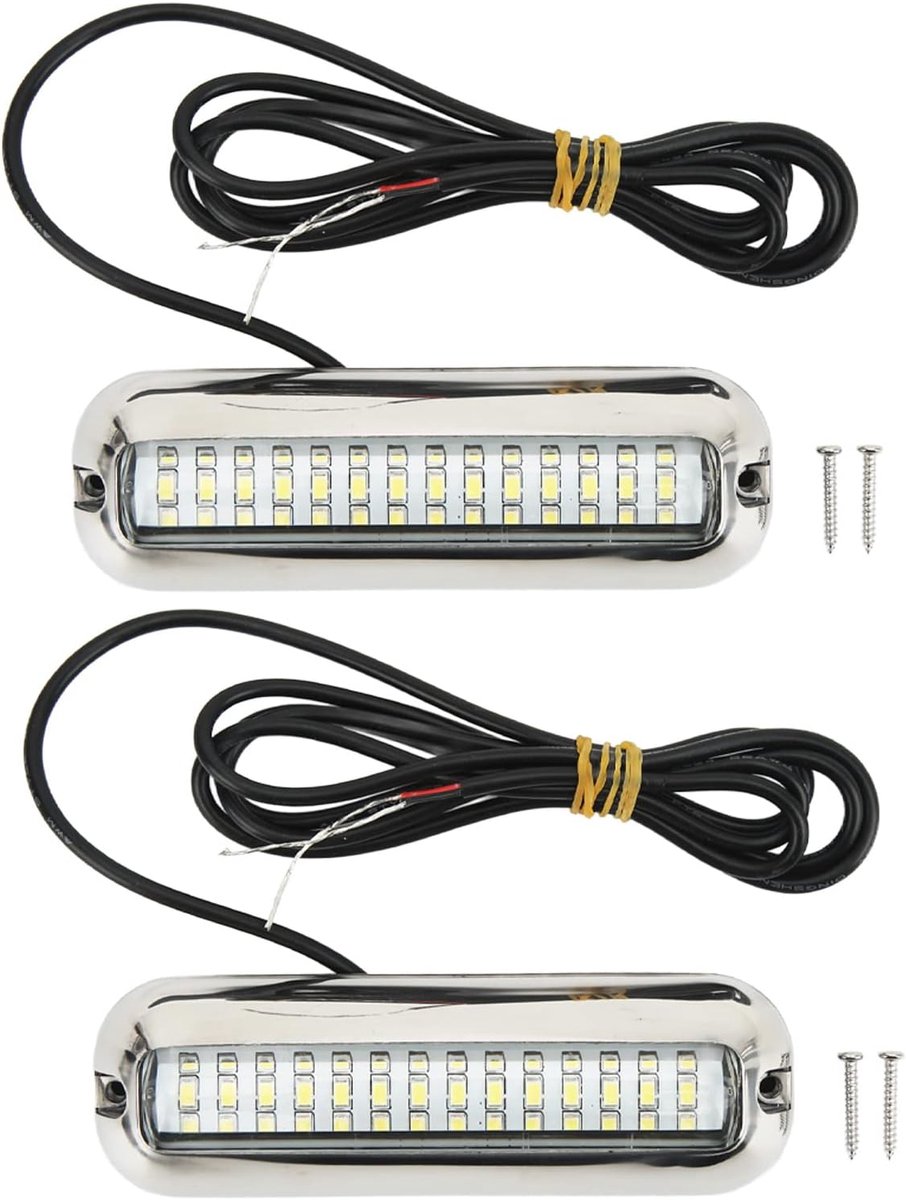 LED-bootverlichting 1500LM Hoge Intensiteit 42 LED-onderwaterboot Marine-spiegellichten Roestvrijstalen Heldere Lens Ponton-spiegellichten Bootdeklicht Heklichten Vissen Nachtlampje(Wit Licht)