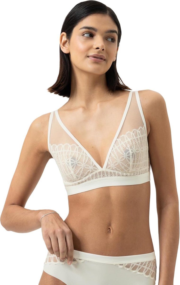 Dames Triangle-beha: beugelloze bralette, High Appex zonder pads, elastische band onder de borst, verleidelijke kant, brede bandjes, serie Poetry Temptation