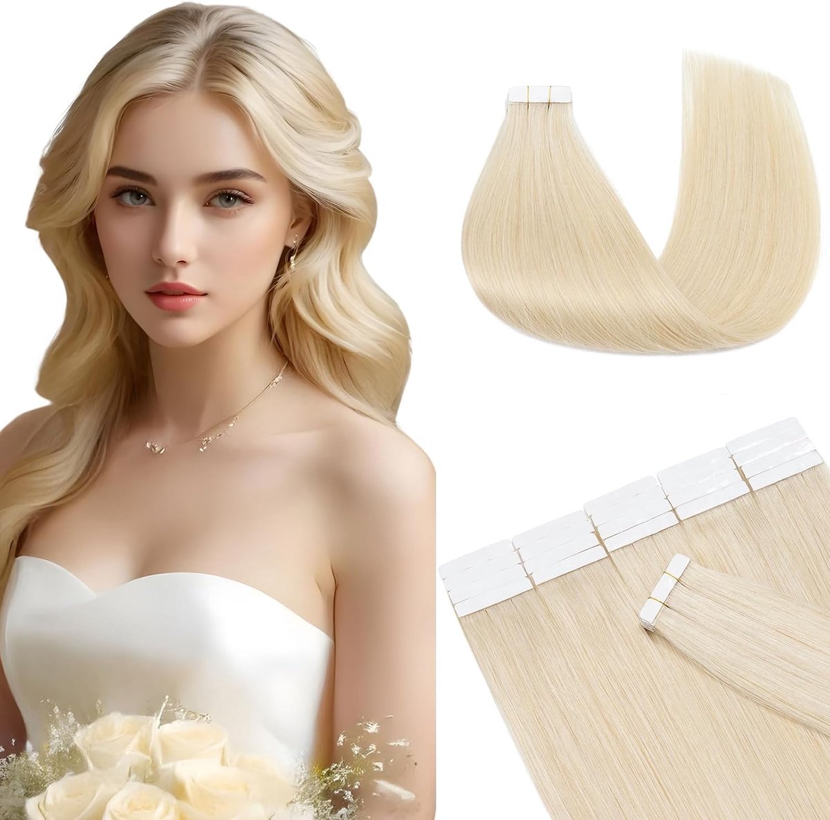Haarverlenging natuurlijk 20 stuks 30 cm 30g Platinablond onzichtbare plakband korte haarverlenging van echt haar Remy tape-in ​​haarverlengingen echt haar (#60)