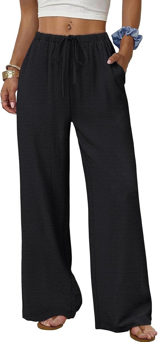 Broek Dames Zomer Elegant met Zakken en Trekkoord Losse Pasvorm Lange Broeken voor Dames Mode Koel