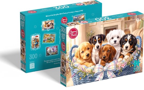 Twee dozen van de 'Sweet Five' puzzel, met 5 puppy's in een mandje, '300 stukjes', '9+'