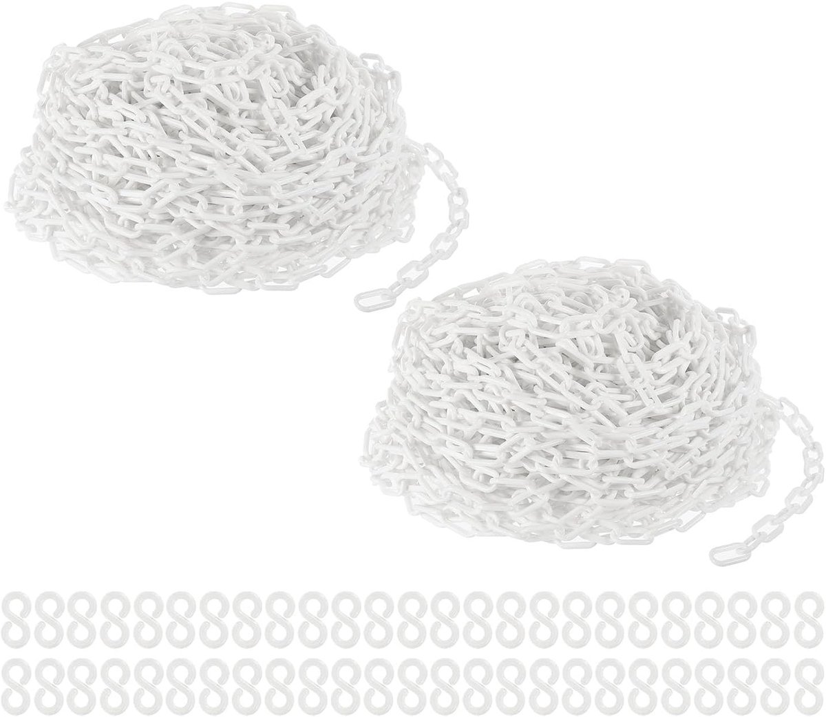 Kunststof veiligheidskettingen 400 voet, witte barrières met 50 haken, hoogte 6 mm, ideaal voor evenementen en beveiliging