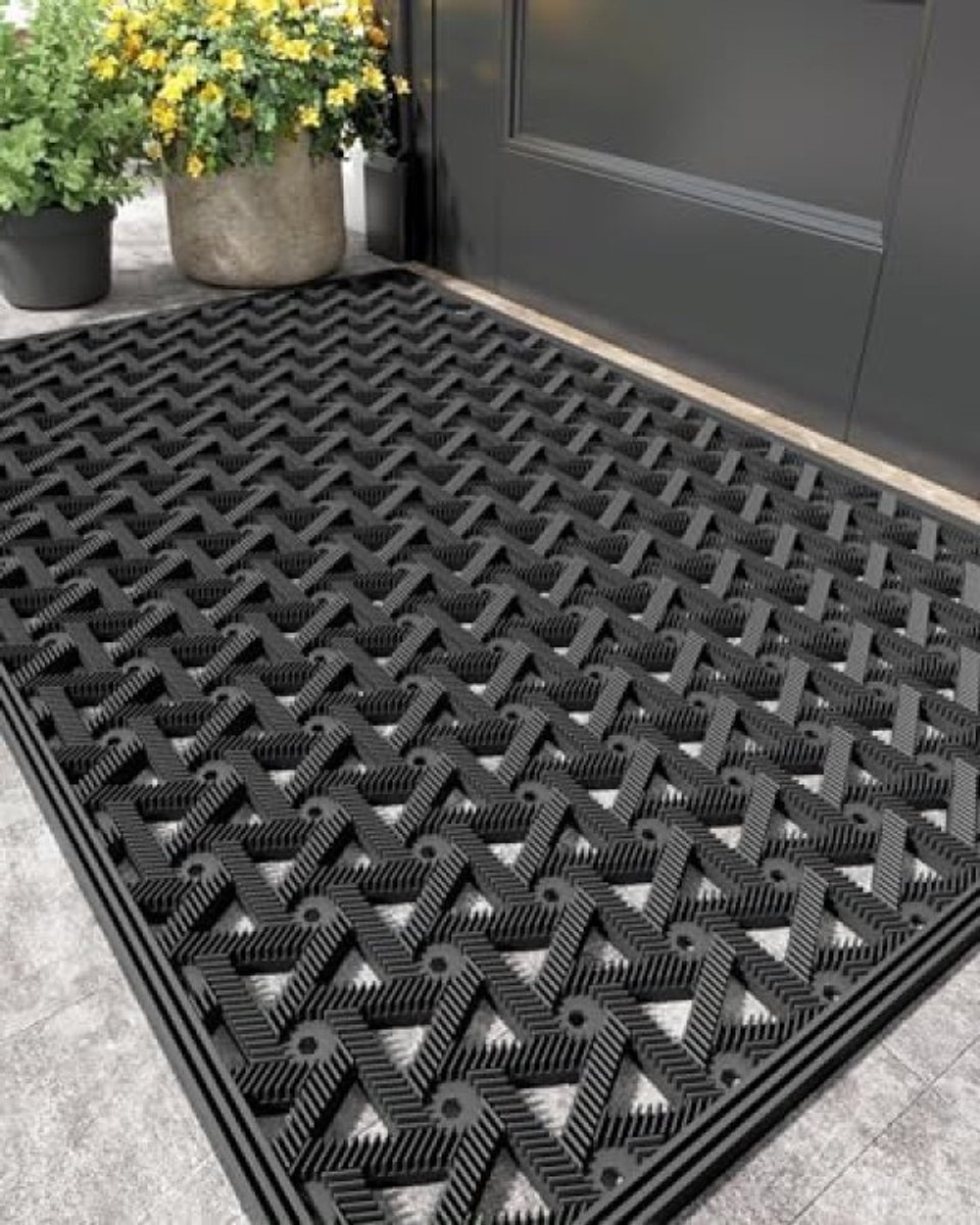 Livatto Buiten Deurmat met Drainage – Zware Rubber Vuilvanger – Waterdichte Welkomstmat voor Voordeur, Achterdeur en Patio – 48,5 x 75 cm, Zwart