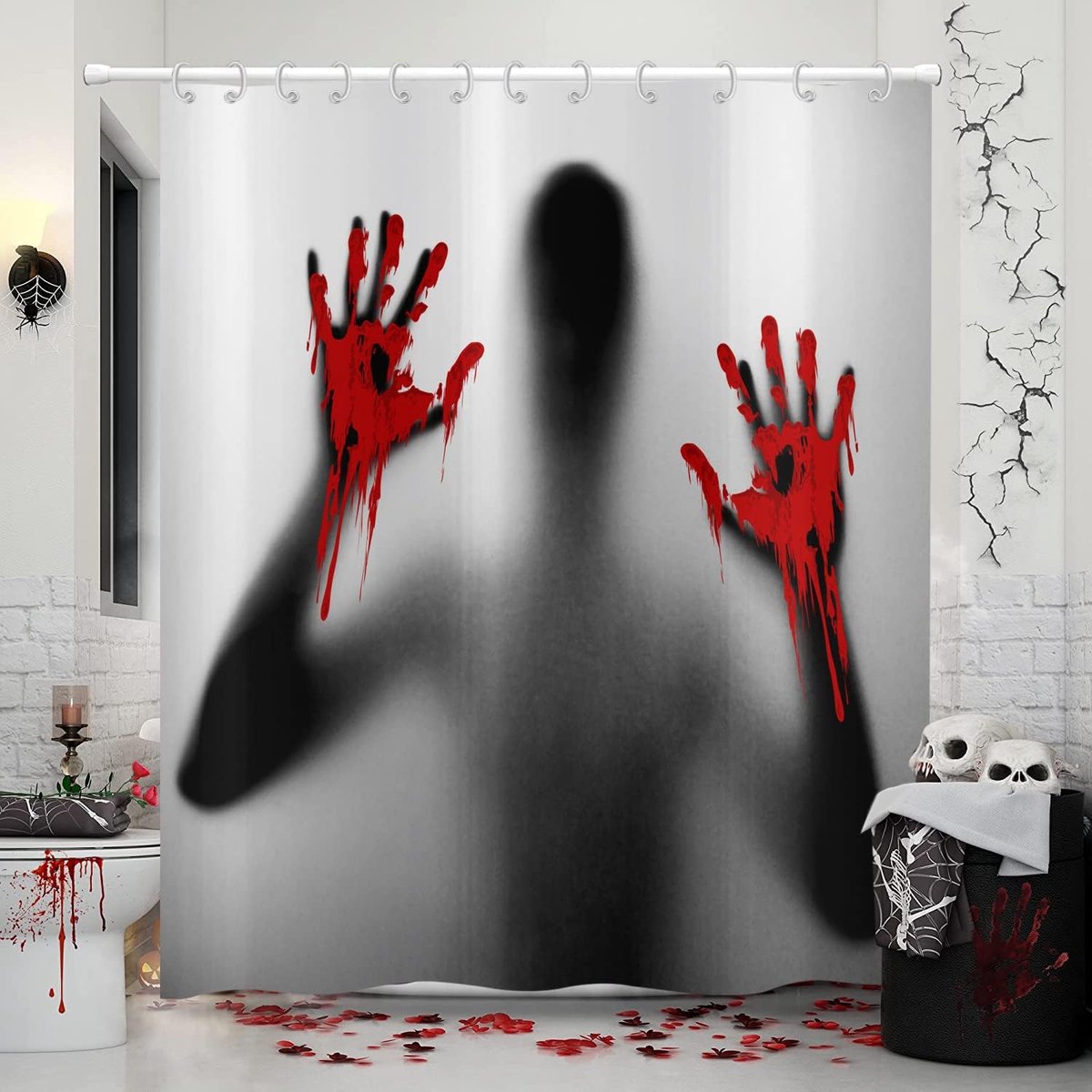Douchegordijn 180 x 200, horror bige handen douchegordijnen eng Halloween thema feest vakantie badkamer gordijnen waterdicht polyester stof wasbare badgordijnen met haken