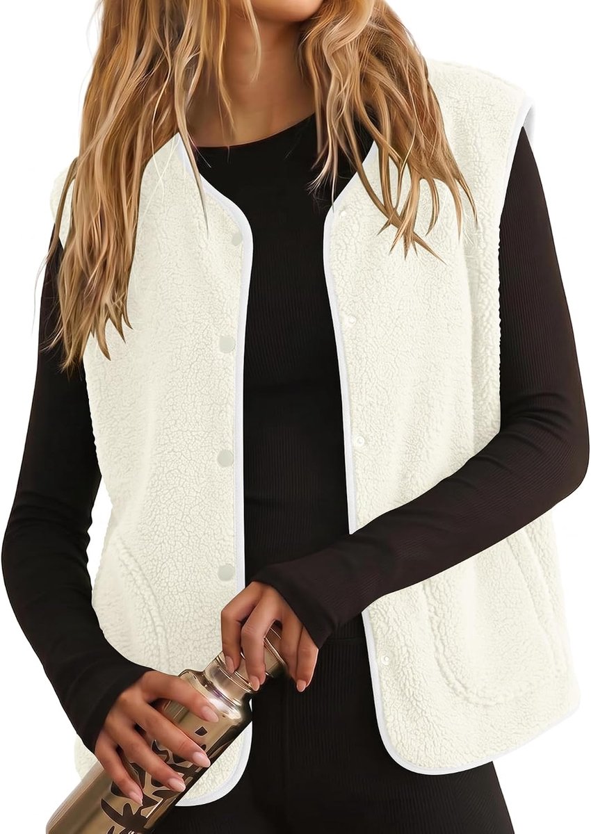Teddy Fleece Gilet voor Vrouwen UK Dames Bodywarmer met zakken Button Down Klassieke Fit Mouwloos Vest Jas