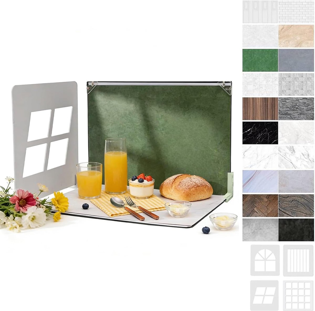 Foto-achtergrond bord met schaduwborden, 14 stuks, 28 patronen, voedselfotografie-achtergronden, 16 x 11,5 inch naadloze platte rekwisieten, schieten voor sieraden cosmetica