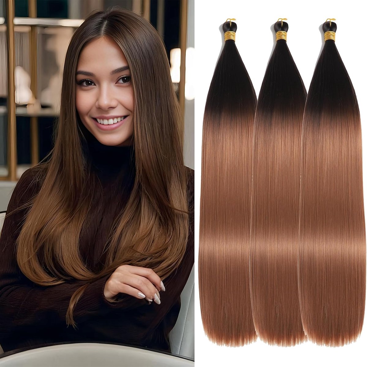 28 Inch Straight Hair Extensions 150g 3 Packs Bone Straight Braiding Hair, Soft Synthetic Bundles Crochet Braids Hair Bundles for Braiding (OT4/30, 28 Inch 3 Packs)