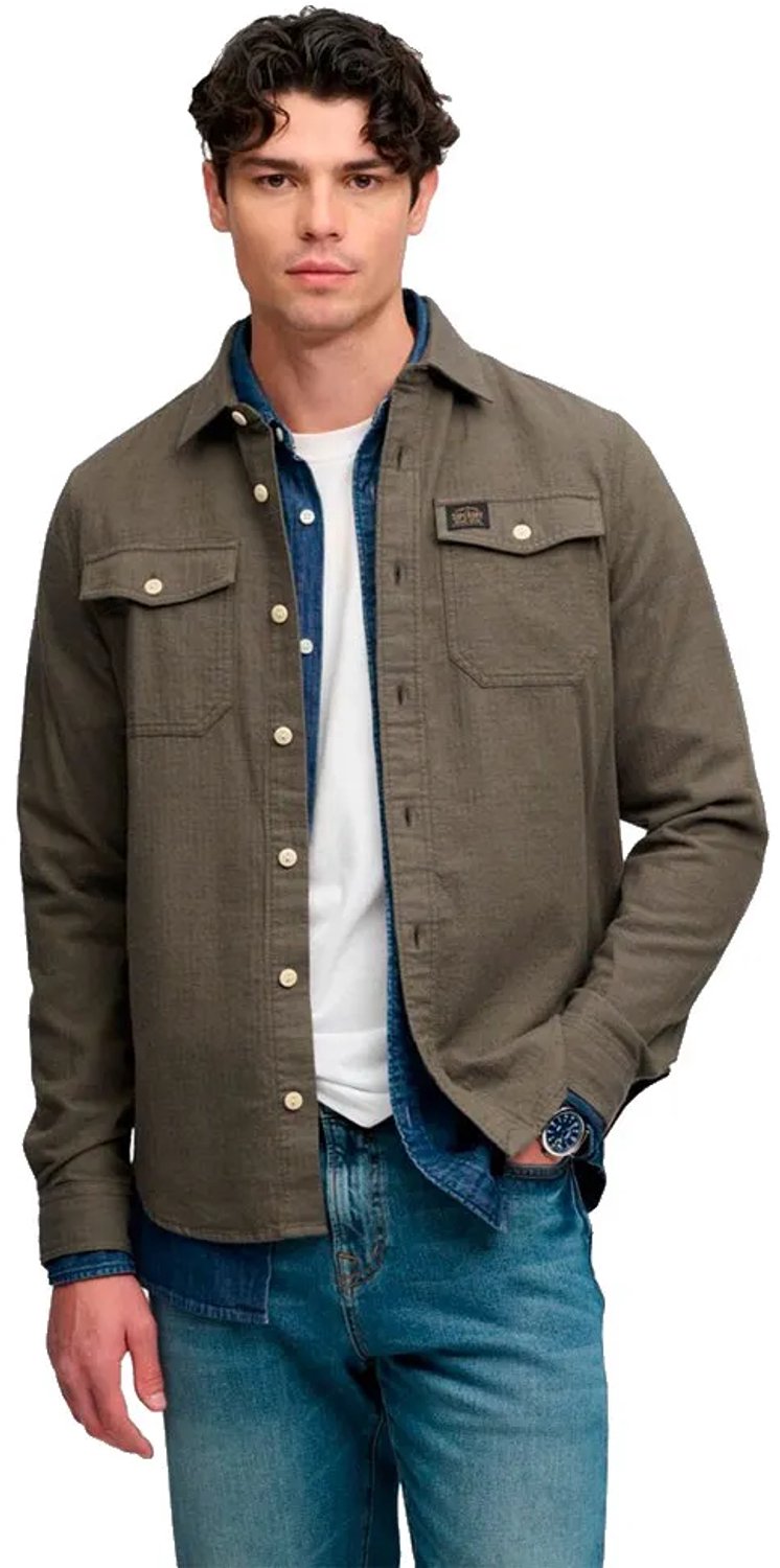 Superdry Herringbone Workwear Shirt Relaxed Pasvorm Heren Lange mouwen shirts Groen
