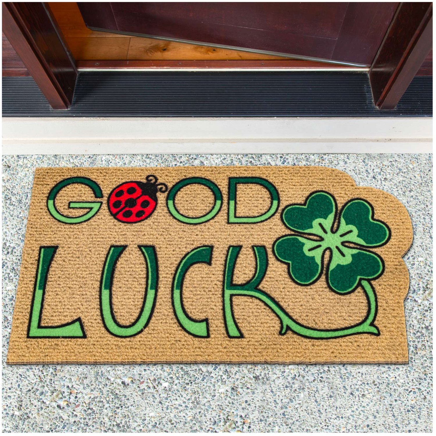 ANRO Good Luck Deurmat Beige 40x70 cm - Antislip - 3D-effect