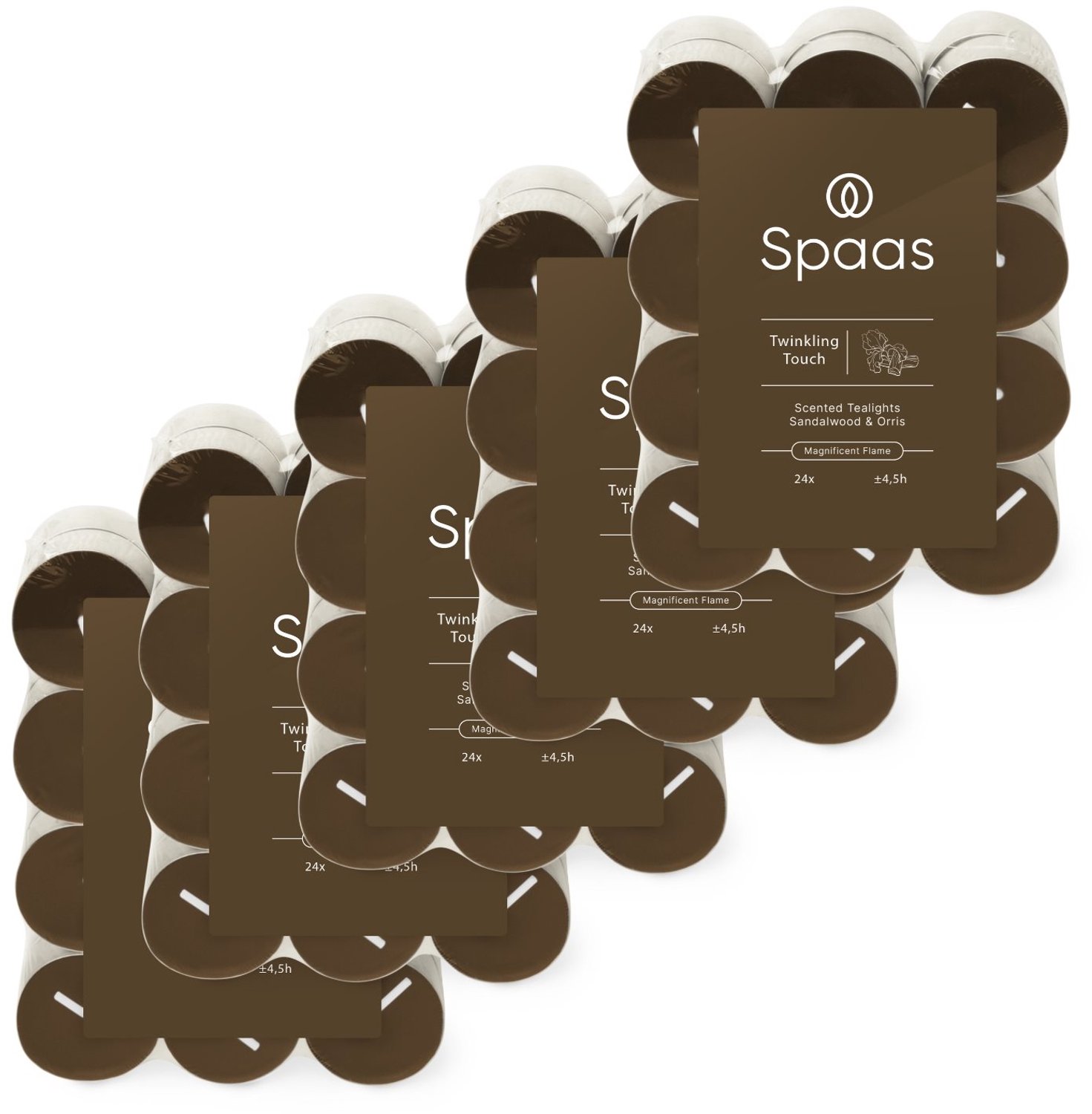 SPAAS Geurtheelichtjes - 120 kaarsen - Sandelhout en Irisolie - circa 4,5u - Twinkling Touch Kaki