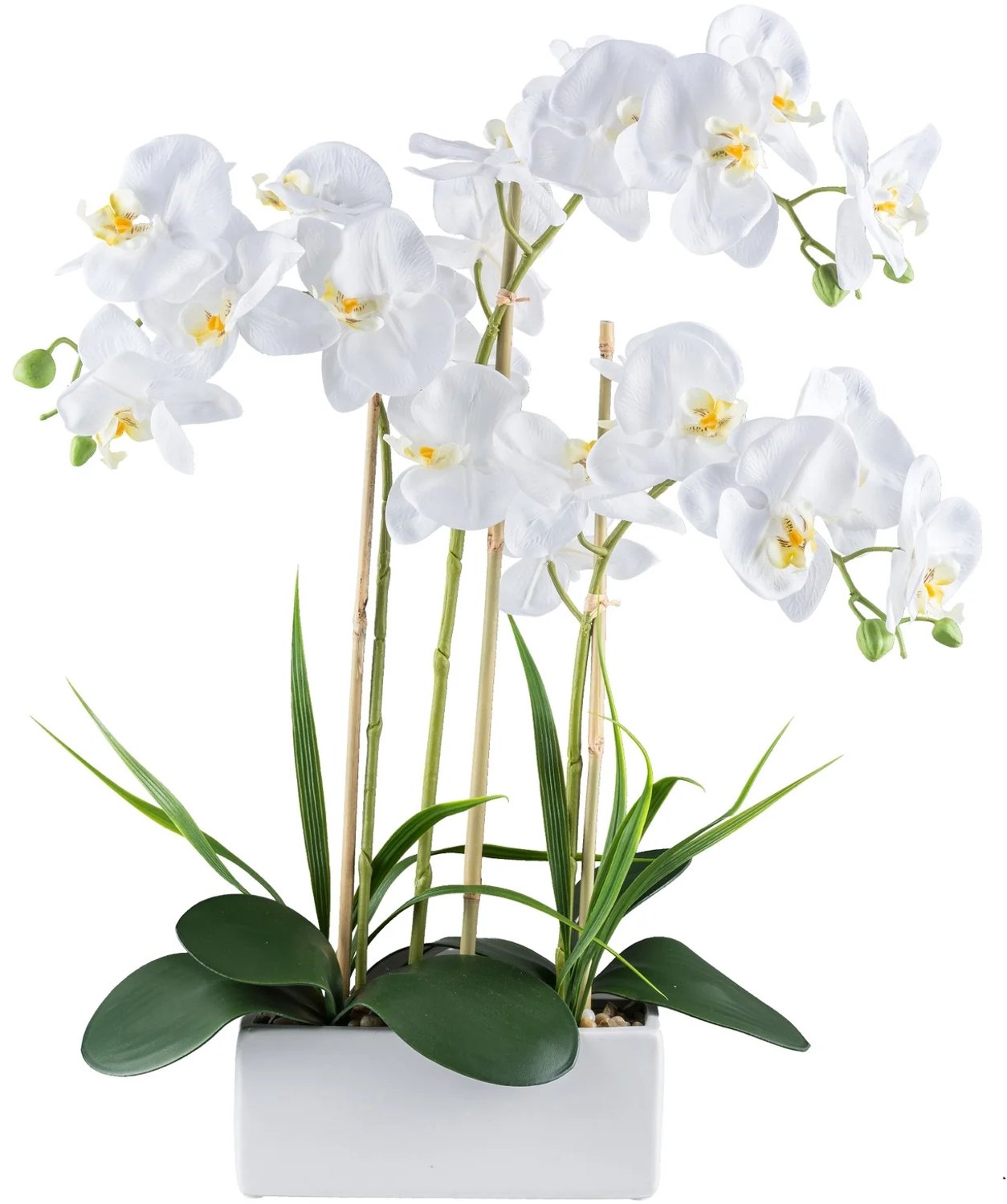 Kopu Kunstorchidee 58 cm - Wit - 3 takken - Witte bak - Phalaenopsis