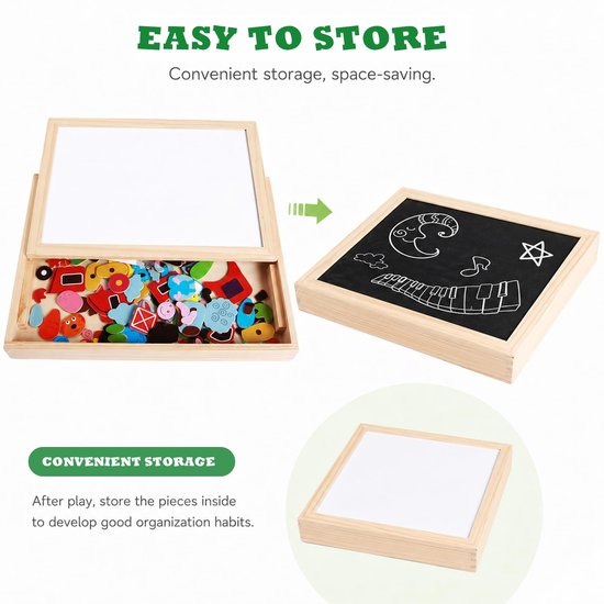 Magnetische Houten Puzzel - Houten Speelgoed Met Dubbelzijdig Bord - Pedagogische Leerpuzzel - Kan Op De Koelkast Plakken — afbeelding 2