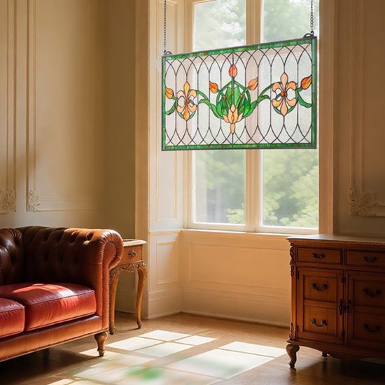 Glas-in-Lood Raampaneel Hangend - 810 x 433 mm - Glas - Vintage Decoratie - Raamdecoratie — afbeelding 4
