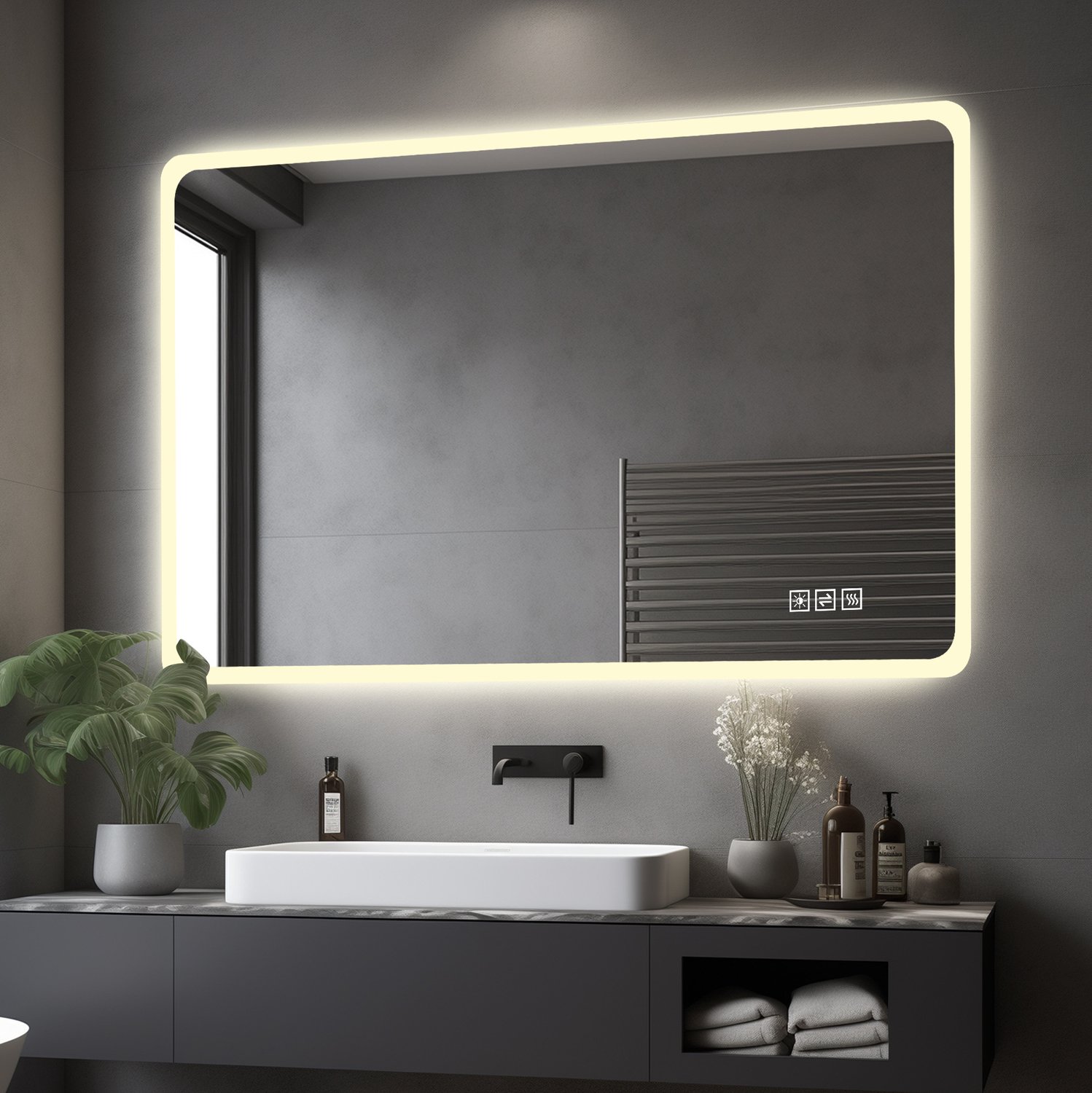 WUVRIE LED-badkamerspiegel 60x100 cm - 3 lichtkleuren, dimbaar en anti-condens - Zilver